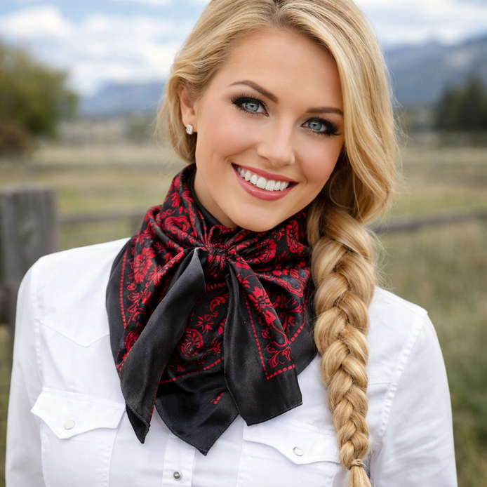 35x35" Black and Red Floral Paisley Wild Rag Scarf