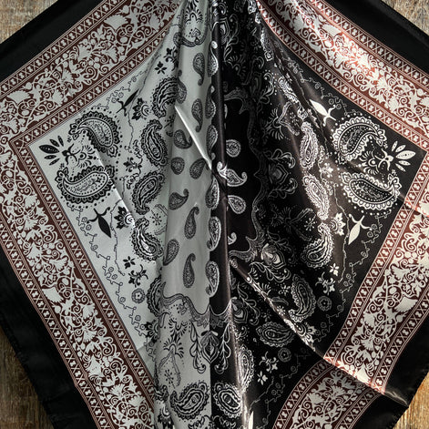 35x35" Two Tone Black Paisley Wild Rag Scarf with Slide