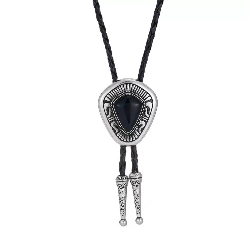 Western Cowboy Triangle Onyx Bolo Tie