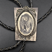Signed Vintage Bear Scrimshaw Southwestern Bolo Tie