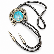 Western Horseshoe Blue Stone Fashion Bolo Tie