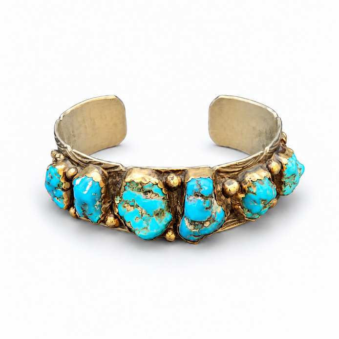 Vintage 1950s Turquoise Row Cuff Bracelet – Seven Stone