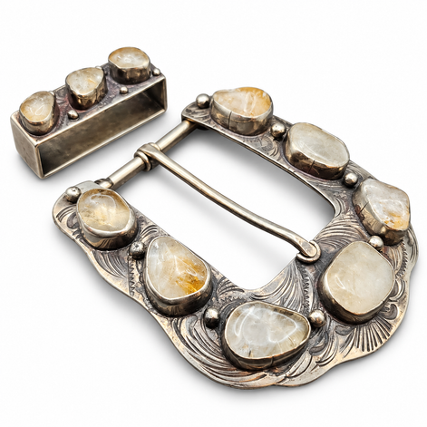 Barbosa Multi-Stone Citrine Western Belt Buckle & Keeper Set