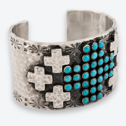 Richard Schmidt Sterling Silver Turquoise Cross Cuff
