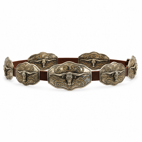 Barbarosa Boot Stitching Longhorn German Silver Concho Belt