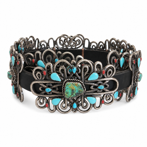 Barbarosa Turquoise Drop Filigree Concho Belt