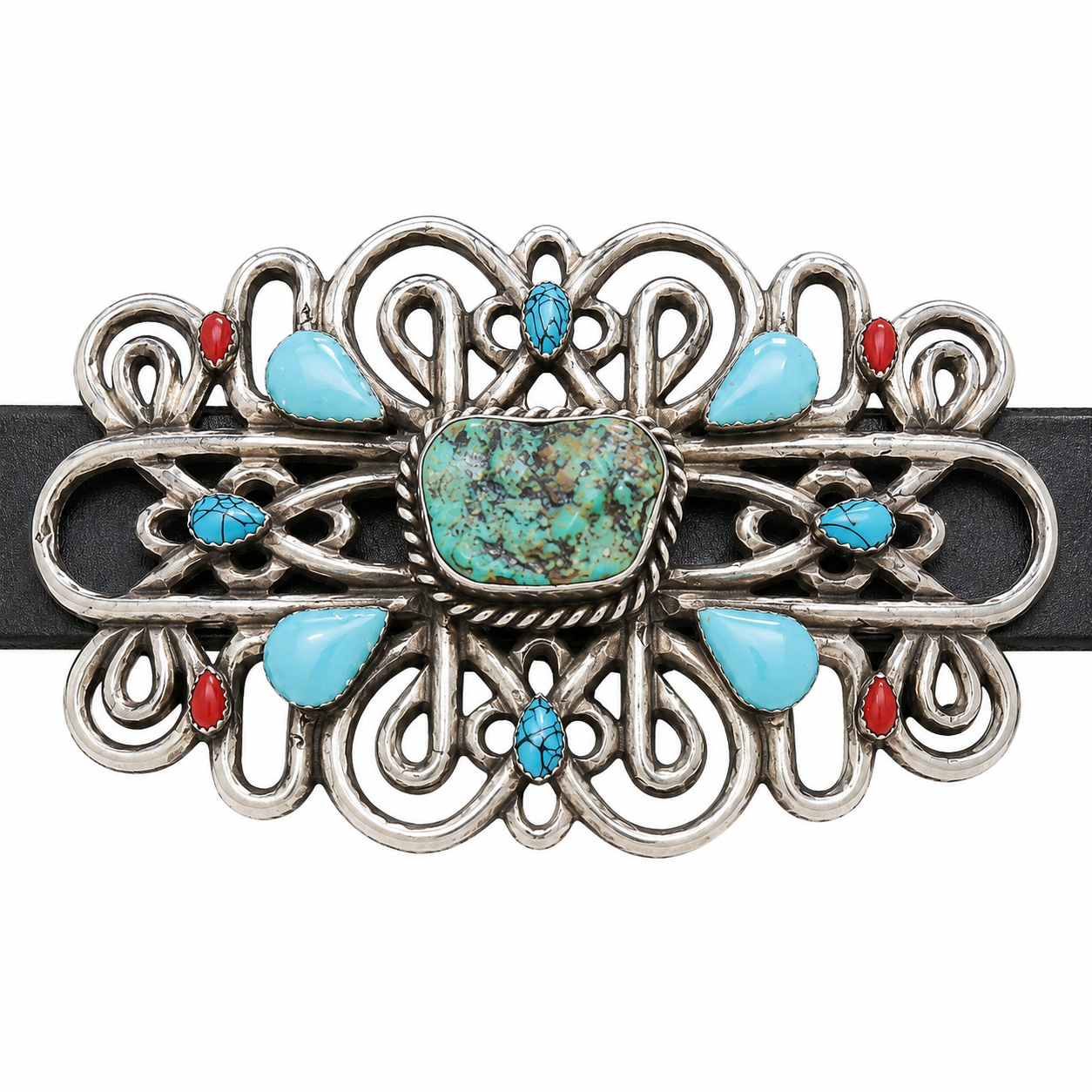Barbarosa Turquoise Drop Filigree Concho Belt