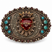 Barbosa Crowned Sacred Heart Turquoise Collector Belt Buckle