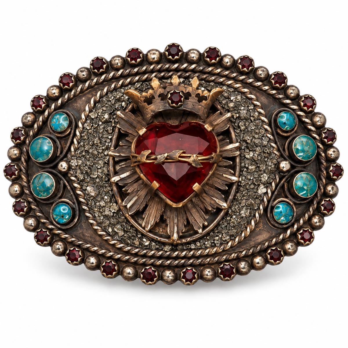 Barbosa Crowned Sacred Heart Turquoise Collector Belt Buckle
