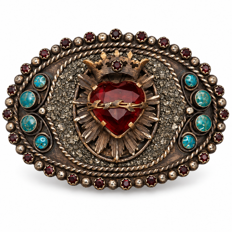 Barbosa Crowned Sacred Heart Turquoise Collector Belt Buckle