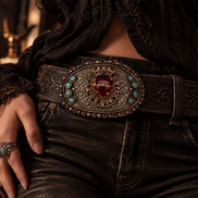 Barbosa Crowned Sacred Heart Turquoise Collector Belt Buckle