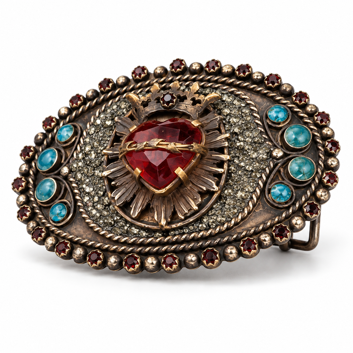 Barbosa Crowned Sacred Heart Turquoise Collector Belt Buckle