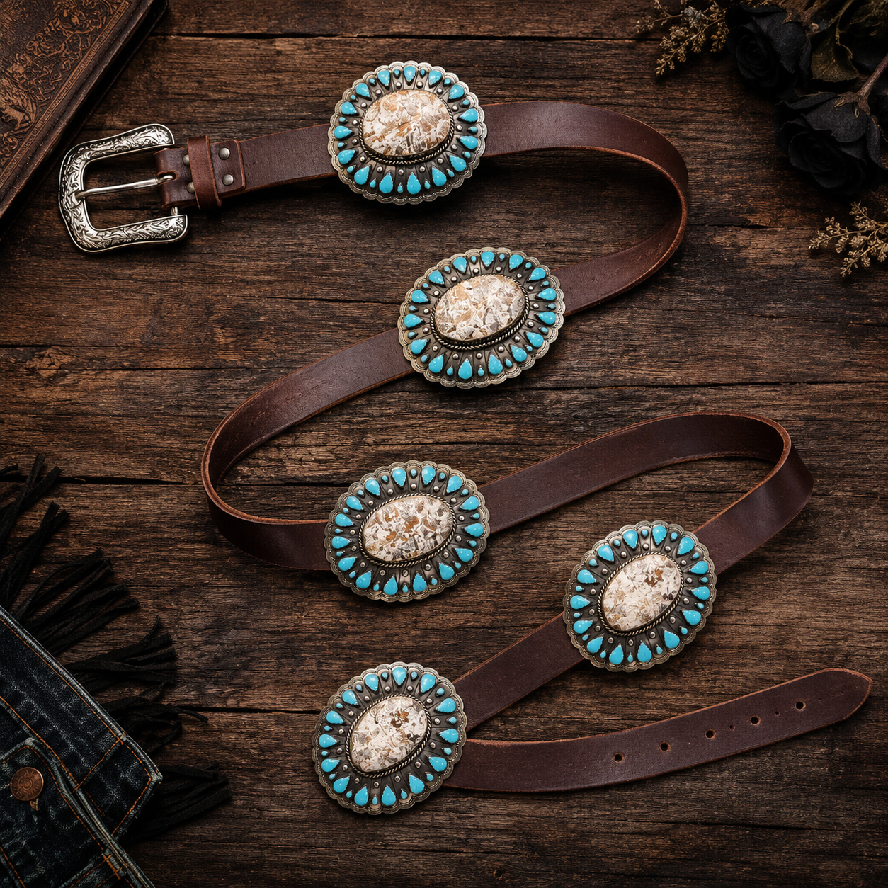 White Volcano Agate Concho Belt