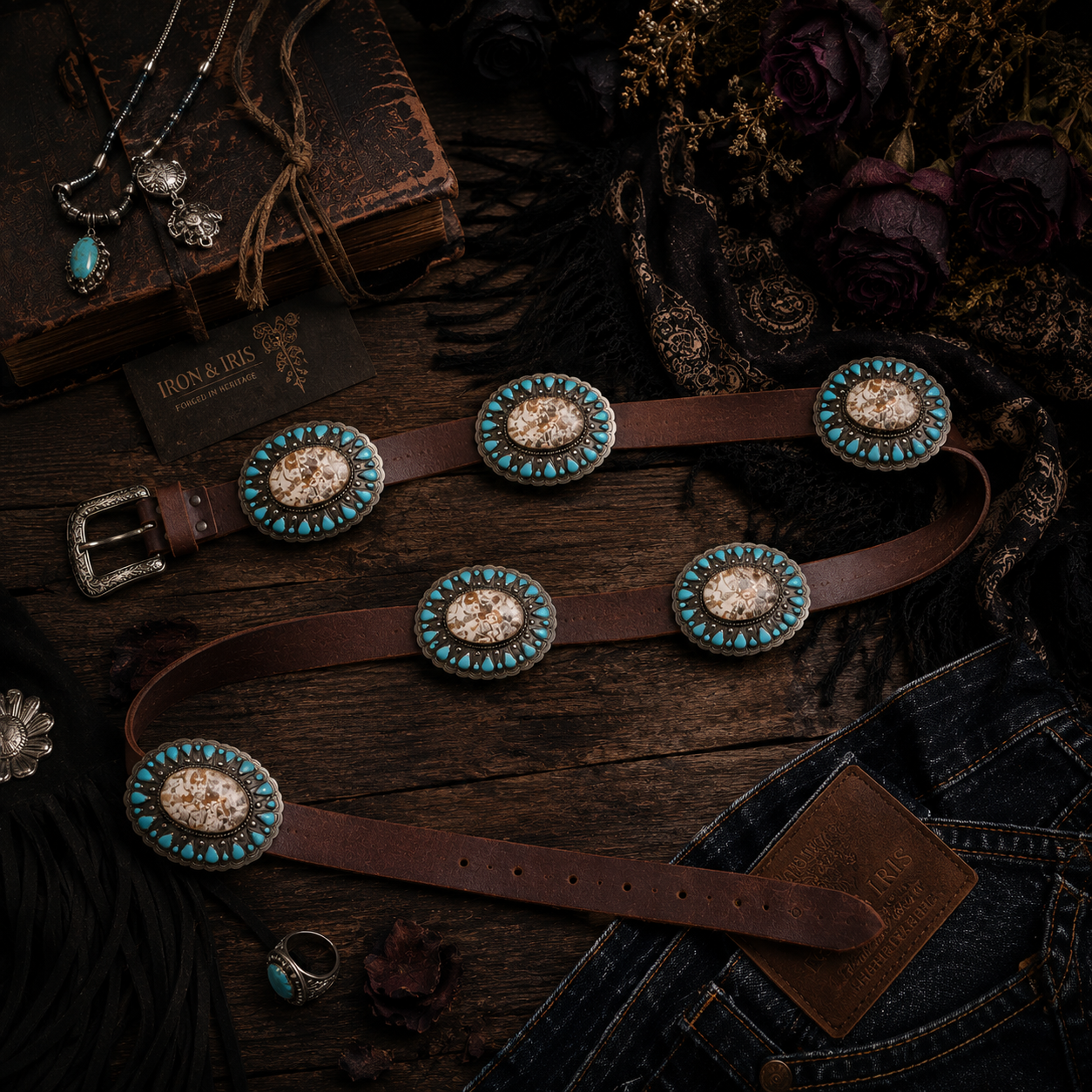 White Volcano Agate Concho Belt