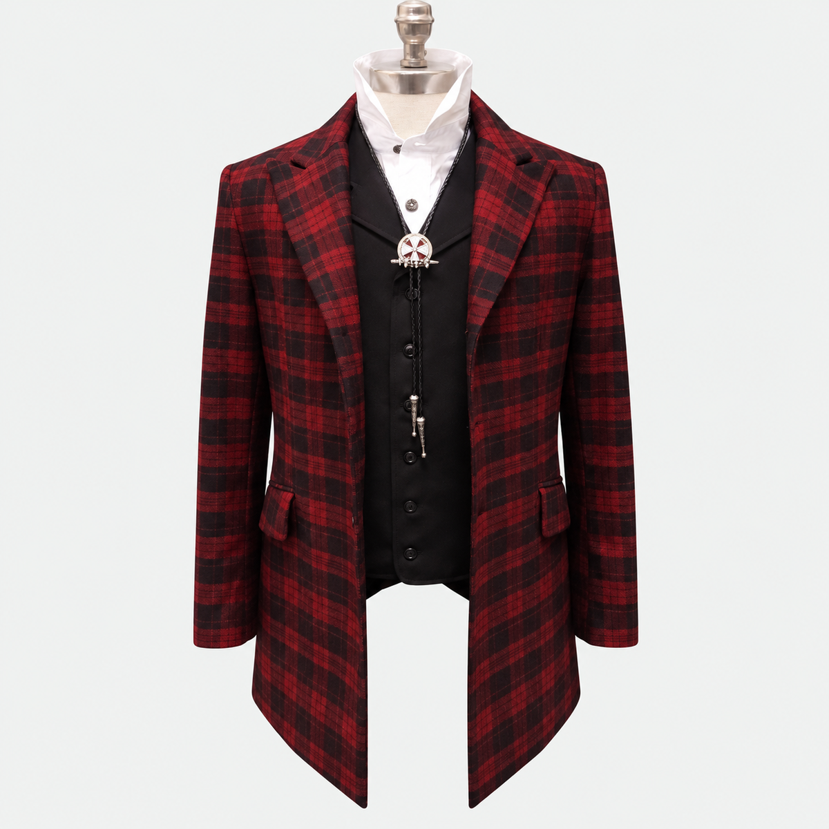 Men's Town Coat - Yukon Red and Black Plaid - Western Cut Blazer