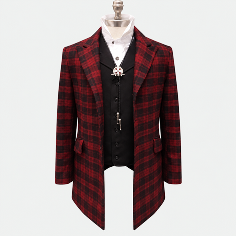 Men's Town Coat - Yukon Red and Black Plaid - Western Cut Blazer