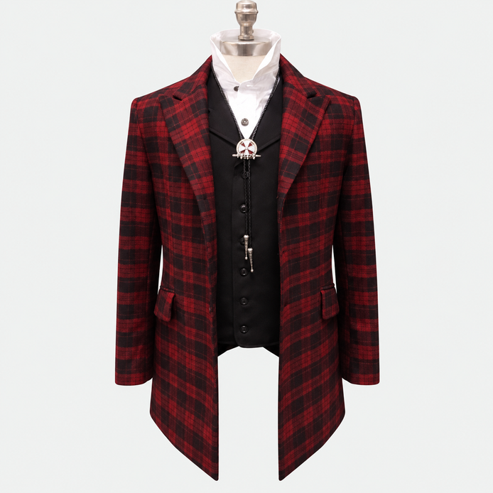 Men's Town Coat - Yukon Red and Black Plaid - Western Cut Blazer