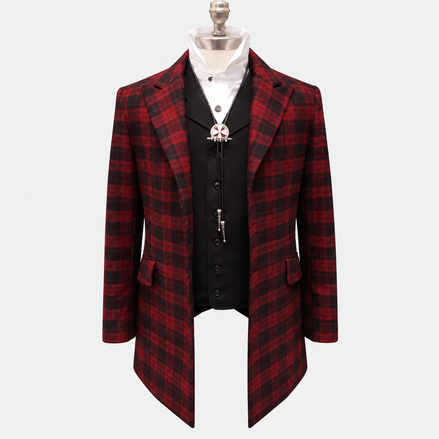 Men's Town Coat - Yukon Red and Black Plaid - Western Cut Blazer