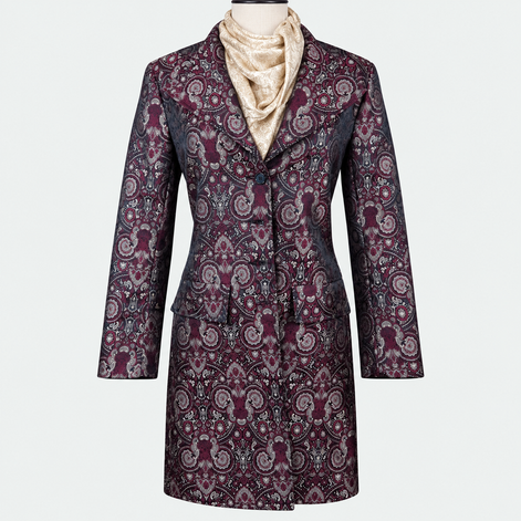 Women's Burgundy Paisley Brocade Tailored Frock Coat