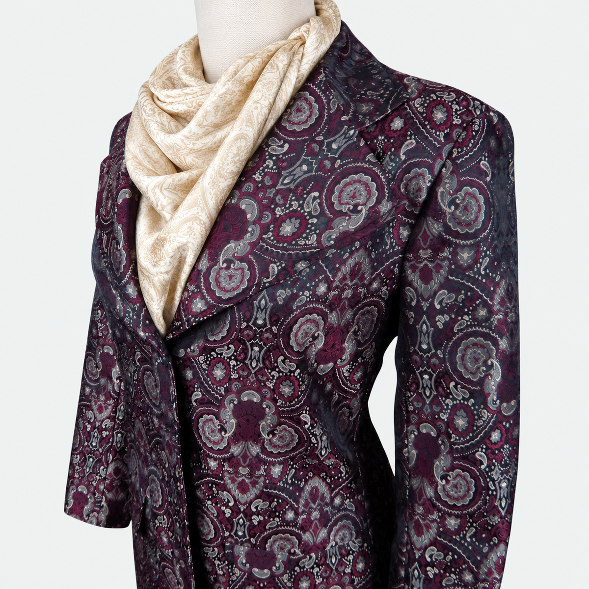Women's Burgundy Paisley Brocade Tailored Frock Coat