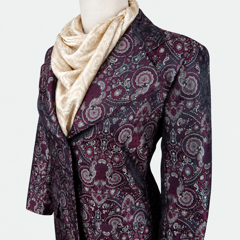 Women's Burgundy Paisley Brocade Tailored Frock Coat