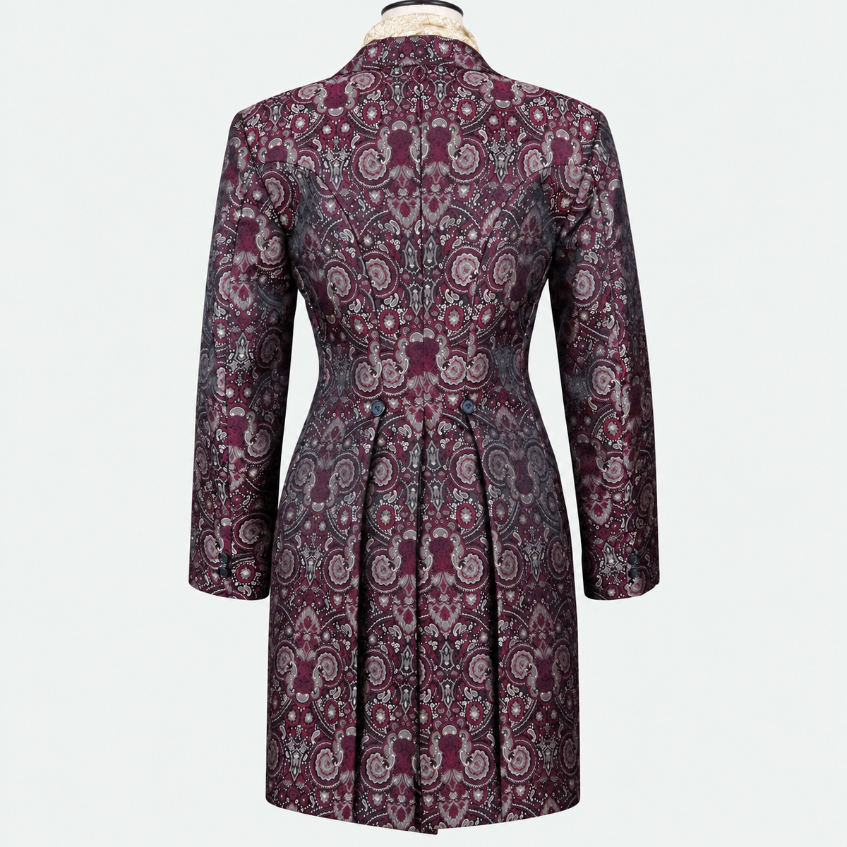 Women's Burgundy Paisley Brocade Tailored Frock Coat