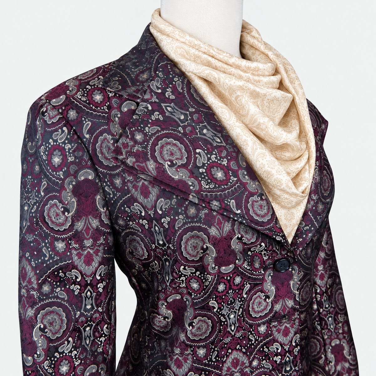 Women's Burgundy Paisley Brocade Tailored Frock Coat