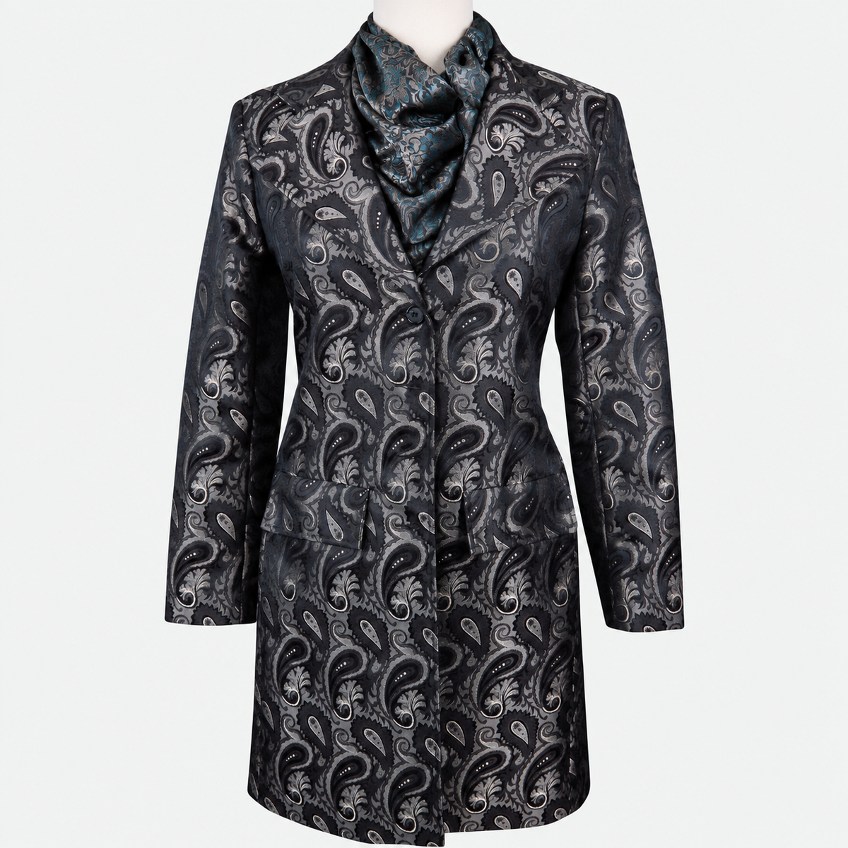 Women's Brown Paisley Brocade Tailored Frock Coat
