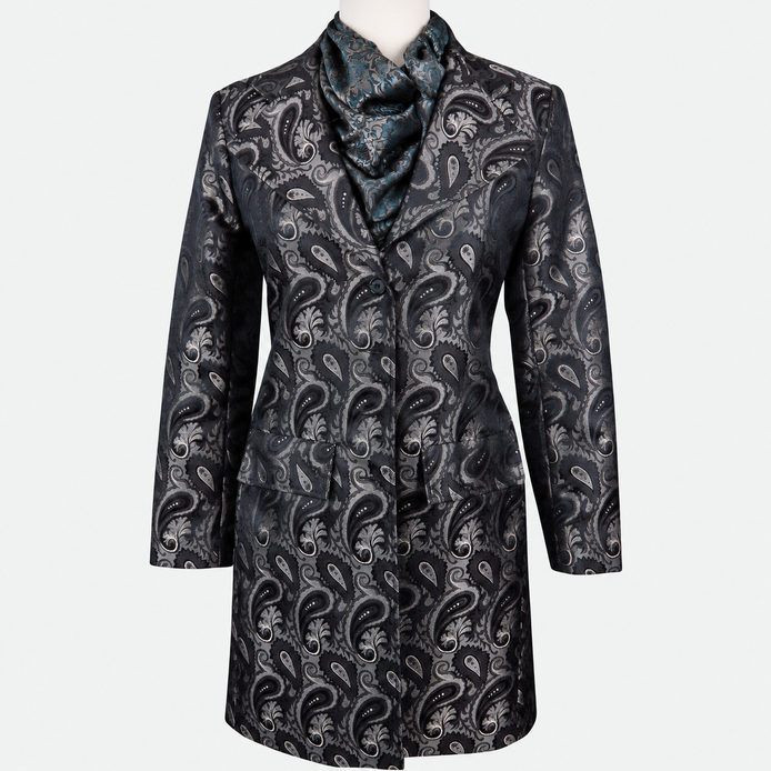 Women's Brown Paisley Brocade Tailored Frock Coat
