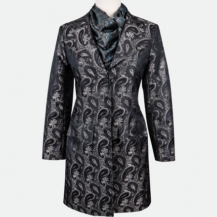 Women's Brown Paisley Brocade Tailored Frock Coat
