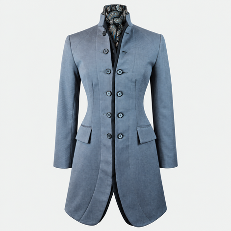 Women's Grey Wool Military Coat – Black Accents