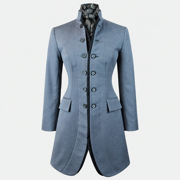Women's Grey Wool Military Coat – Black Accents