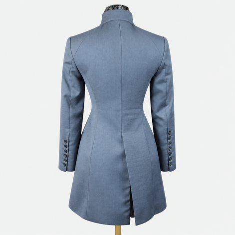 Women's Grey Wool Military Coat – Black Accents