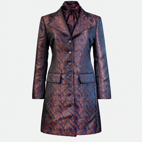 Women's Red Blue Green RGB Brocade Tailored Frock Coat