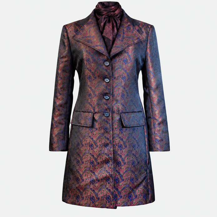 Women's Red Blue Green RGB Brocade Tailored Frock Coat