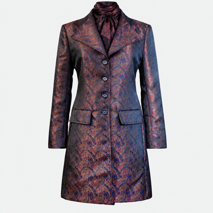 Women's Red Blue Green RGB Brocade Tailored Frock Coat