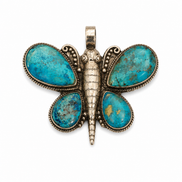 Large Butterfly with Turquoise Drops Pendant