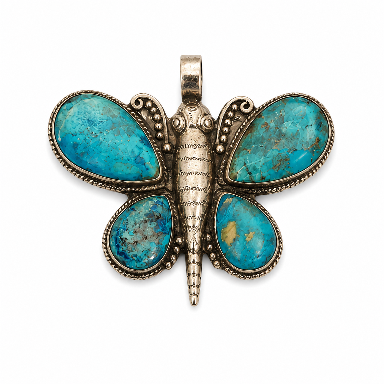 Large Butterfly with Turquoise Drops Pendant