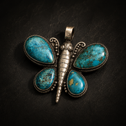 Large Butterfly with Turquoise Drops Pendant
