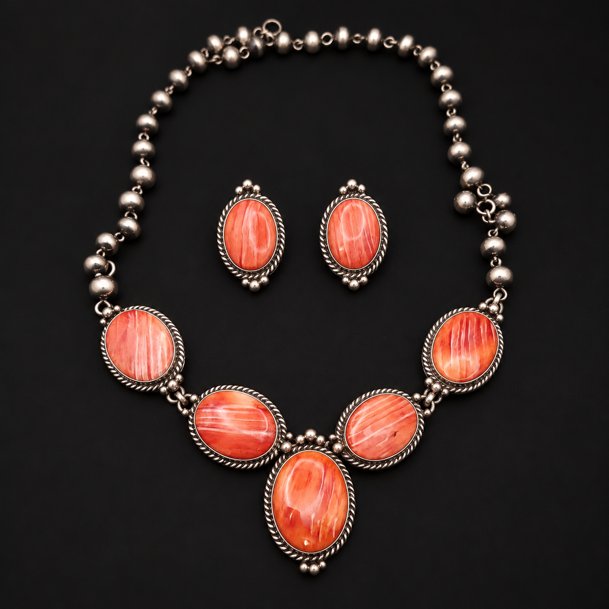 The Ember Mesa – Signed P. Yazzie Spiny Oyster & Sterling Silver Jewelry Set