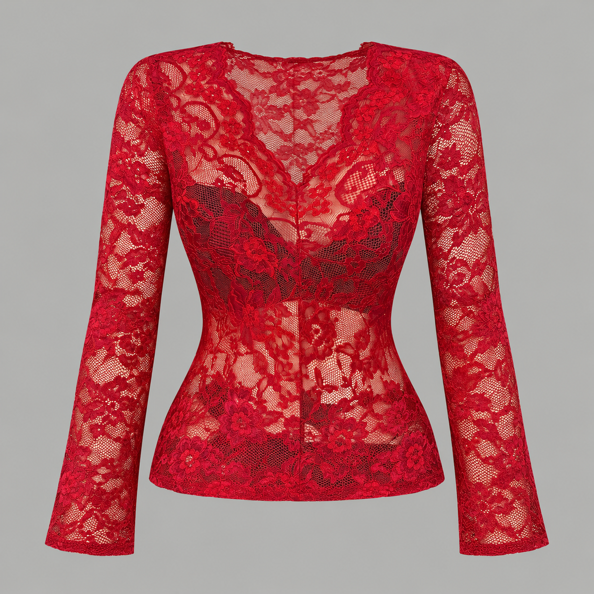 The Crimson Veil Lace Blouse