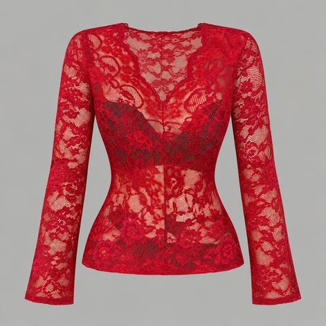The Crimson Veil Lace Blouse
