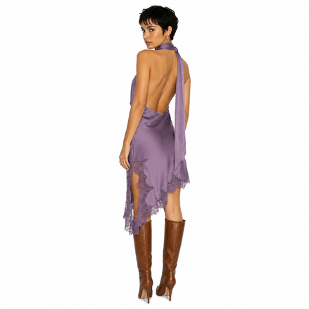 The Dusty Violet Satin Lace Trim Dress