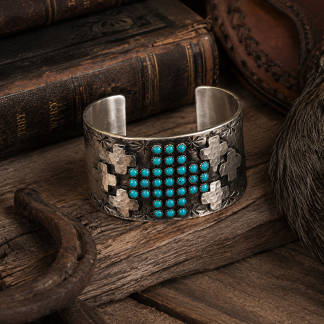 Richard Schmidt Sterling Silver Turquoise Cross Cuff