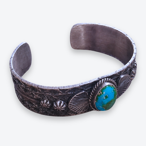 K Billah Sterling Silver Turquoise Fan Collector Cuff