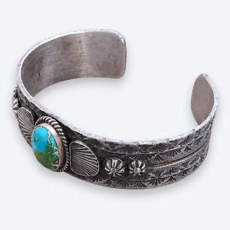 K Billah Sterling Silver Turquoise Fan Collector Cuff