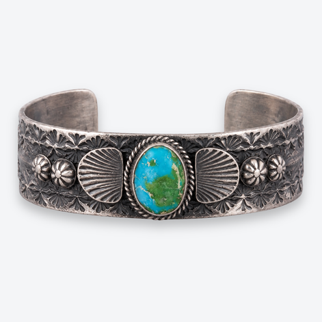 K Billah Sterling Silver Turquoise Fan Collector Cuff