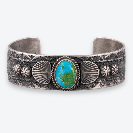 K Billah Sterling Silver Turquoise Fan Collector Cuff