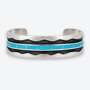 Larry Loretto Sterling Silver Turquoise Inlay Collector Cuff