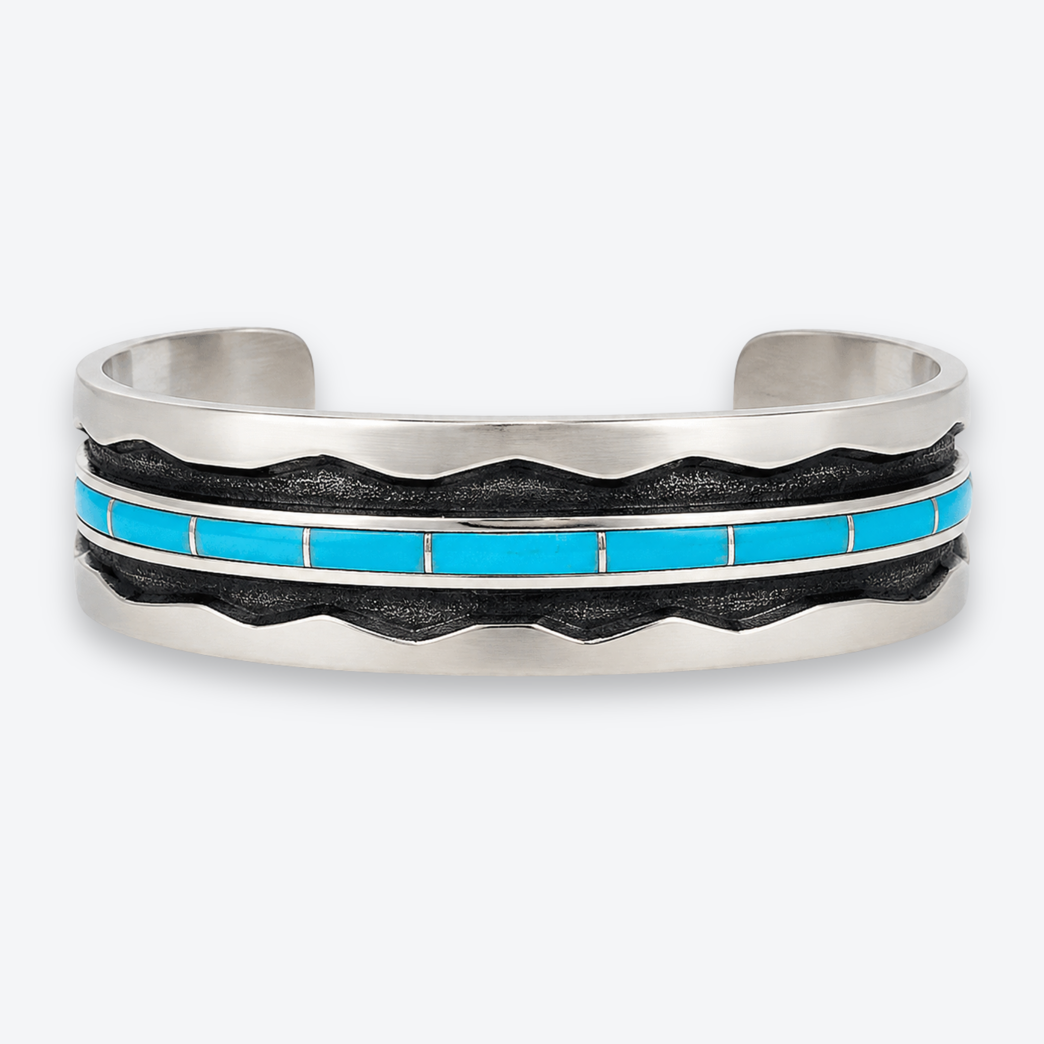 Larry Loretto Sterling Silver Turquoise Inlay Collector Cuff